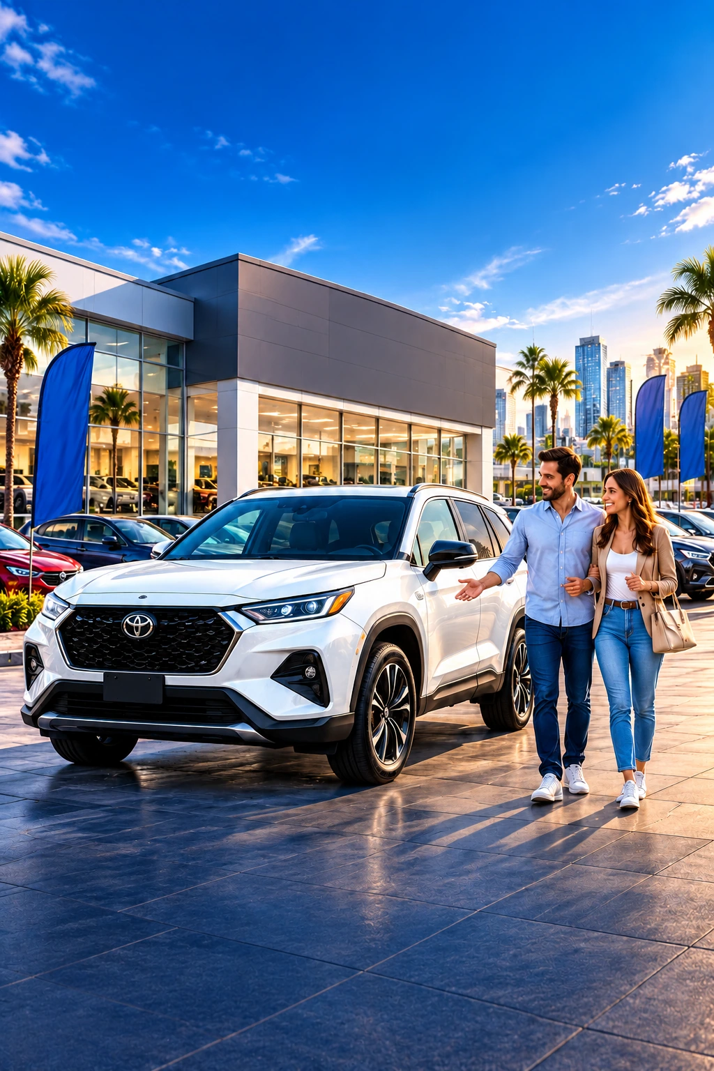 New high-resolution dealership and white SUV image